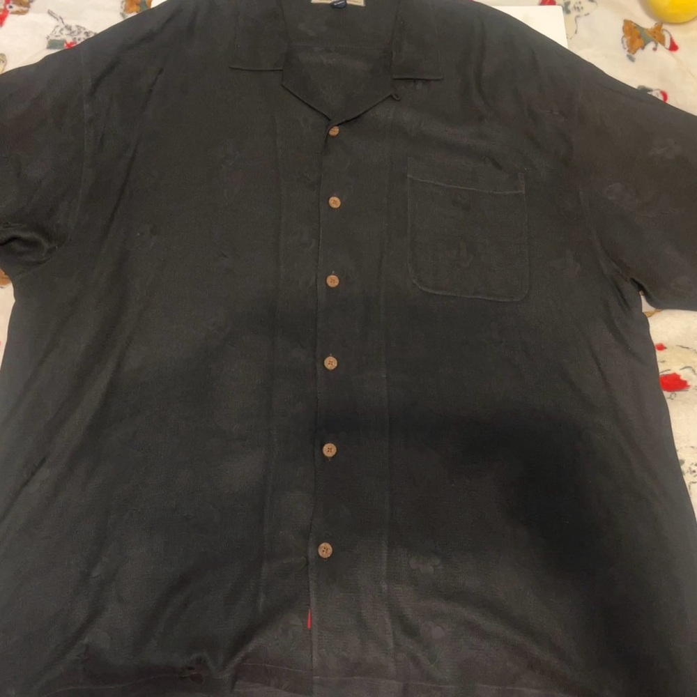 Tommy Bahama Hawaiian Shirt Mens 2XL 100% Silk Black Short Sleeve Men